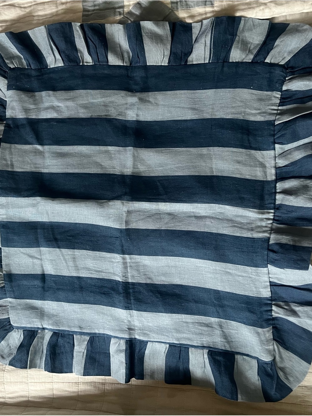 Striped Navy and Light Blue Ruffle Pillow Sham - Home Bedding